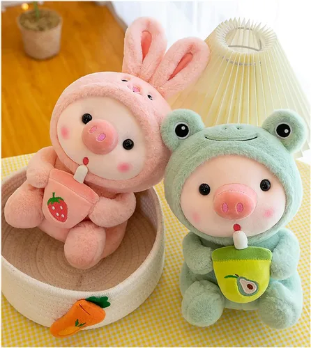 Vista 2 de AZCHEN Cerdo de peluche de cerdo, disfraz de cerdo, rana, tigre, conejo, lindo muñeco de peluche para niñas y niños, regalo de fiesta de cumpleaños