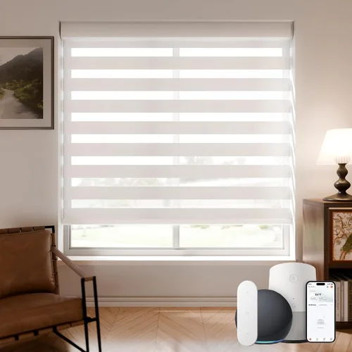 Vista 8 de Persianas motorizadas con control remoto, persianas automáticas inalámbricas de cebra, persianas inteligentes para ventanas, color gris, 20 x 72