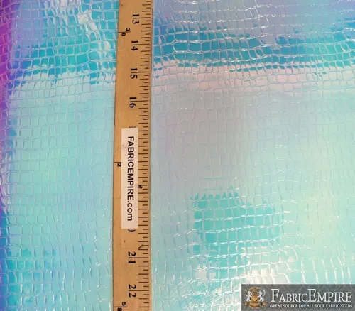 Vista 5 de Fabric Empire Tapicería de vinilo en relieve cocodrilo holográfico brillante tela azul claro 54 pulgadas de ancho vendido por The Yard