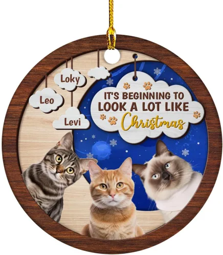 Vista 11 de Meowy Catmas - Divertido sombrero de Papá Noel con foto de gato, adorno de Navidad personalizado, regalos para gato, mamá, papá, lindo árbol