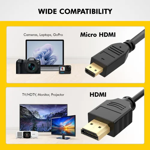 Vista 3 de BRENDAZ Cable micro HDMI a HDMI – 18 Gbps de alta velocidad, 4K a 60 Hz, HDR- Compatible con GoPro Hero, Raspberry Pi 5, 4, EOS R6 M50, cámara Alpha