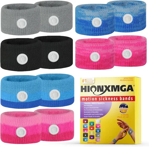 Vista 11 de HIONXMGA 10 pares de bandas para el mareo por movimiento – Brazaletes naturales de acupresión anti-náuseas para el alivio del mareo matutino y por