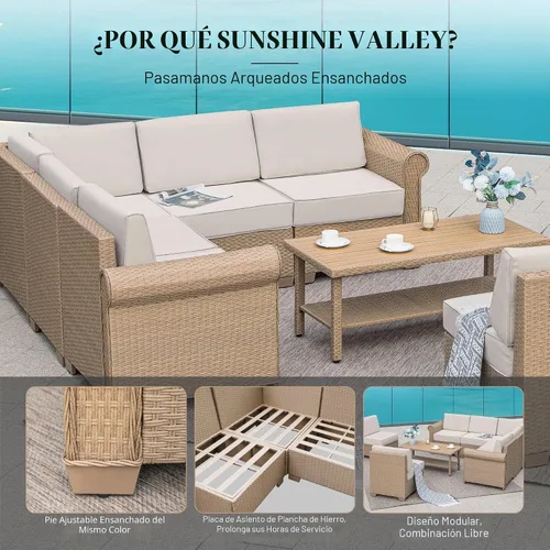 Vista 8 de SUNSHINE VALLEY - Juego de muebles de mimbre para patio de 6 piezas con 5