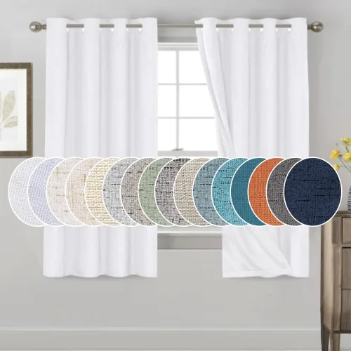 Vista 170 de Cortinas con textura de lino 100% opacas de 64 pulgadas de largo, juego de 2 paneles de cortinas de lino opacas con forro aislante térmico que Arena