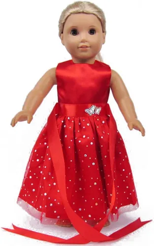 Vista 2 de Ropa y accesorios para muñecas de 18 pulgadas, hermoso vestido rojo con lunares para muñecas de 18 pulgadas