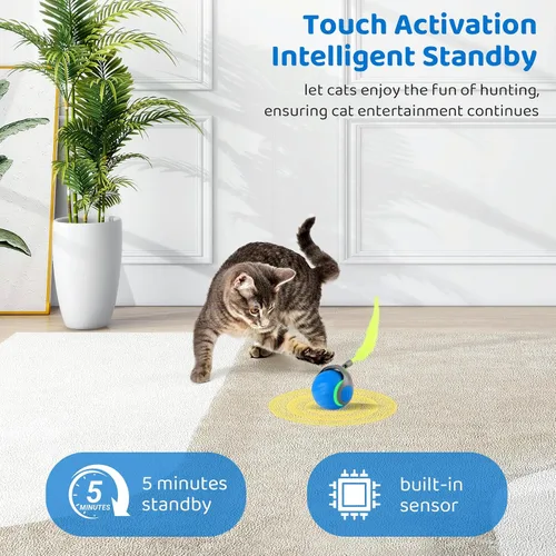 Vista 6 de Juguetes interactivos para gatos de interior, recargable con carga USB, 3 colas reemplazables rápidas y modos de movimiento aleatorio, juguete