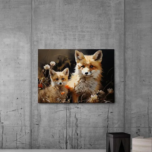 Vista 4 de Fox Mother Cub Print, In The Style Of Stencil,Based, Kids Wall Art, Kids Wall Art Display, Mom And Baby Animal Art Print, Decor Canvas, Home Decor