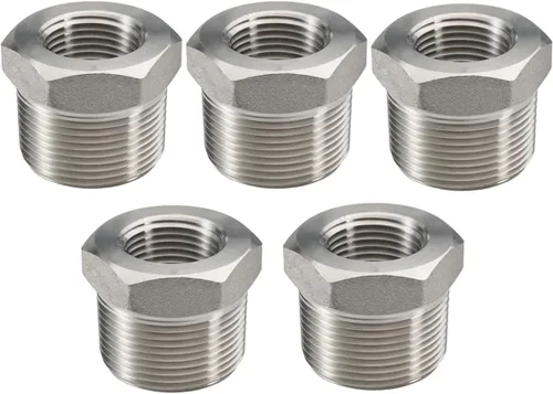 Vista 3 de Beduan - Buje reductor hexagonal de acero inoxidable, 1" macho NPT a 1/2" hembra NPT, accesorio adaptador para tubería de fundición reductor
