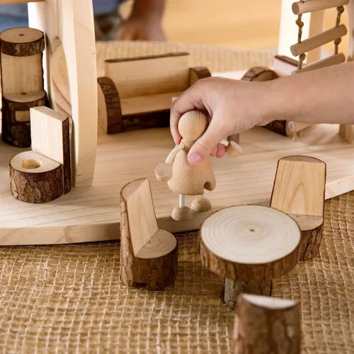 Vista 3 de Guidecraft Woodlands - Juego de casa de muñecas de madera natural con muebles - Casa de juguetes educativos para niños