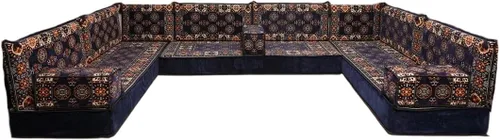 Vista 62 de arabicsofa Sofá en forma de U de estilo árabe para el suelo – Juego de Majlis hecho a mano – Sofá de estilo bohemio
