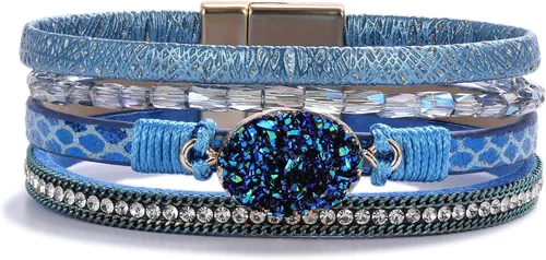 Vista 103 de FANCY SHINY - Pulsera de cuero estilo bohemio, pulsera de cuentas de cristal con cierre magnético, regalos de joyería para mujer