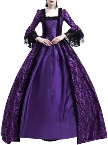 Vista 6 de Ladies Halloween Lace Panel Big Bell Sleeve Medieval Court Retro Cosplay Performance Costume Dress
