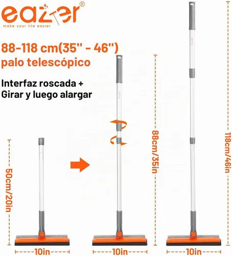 Vista 3 de Eazer Herramienta profesional de limpieza de ventanas de 46 pulgadas, escobilla giratoria 2 en 1 para kit de limpieza de ventanas, kit