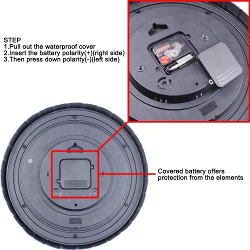 Vista 5 de Reloj grande de 13 pulgadas para interiores y exteriores, reloj de pared impermeable con termómetro, resistente al clima, sin tictac, funciona