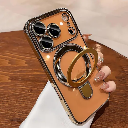 Vista 10 de Funda para iPhone 13 Pro Max de 6.7", compatible con MagSafe, cubierta de teléfono transparente con chapado de lujo a prueba de golpes con soporte