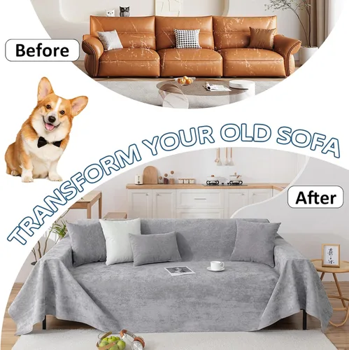 Vista 3 de VClife - Funda para sofá de 2 plazas, antiarañazos, impermeable, apta para mascotas, perros y gatos, lavable, moderna, protectora, gris, 71 x 102