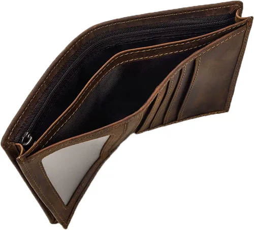 Vista 6 de Billetera de cuero para hombre, billetera plegable duradera para mujer, con múltiples ranuras para tarjetas, bolsillo para monedas, para tarjetas