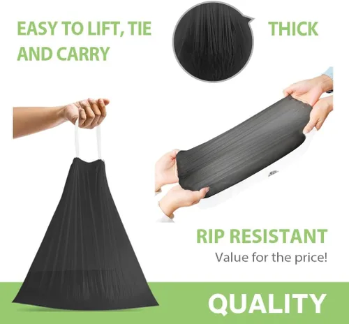 Vista 59 de Bolsas de basura de 7 galones, 100 unidades, bolsas de basura con cordón resistentes de Teivio, bolsas para papeleras de baño, bolsas de plástico