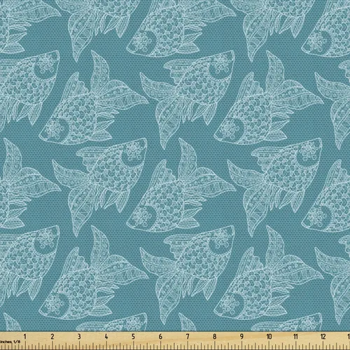 Vista 88 de Ambesonne Tela para Amantes de los Perros por Yarda, Perro Salchicha de Dibujos Animados Dachshund Cachorro con Pijamas a Rayas Flores y Mariposas