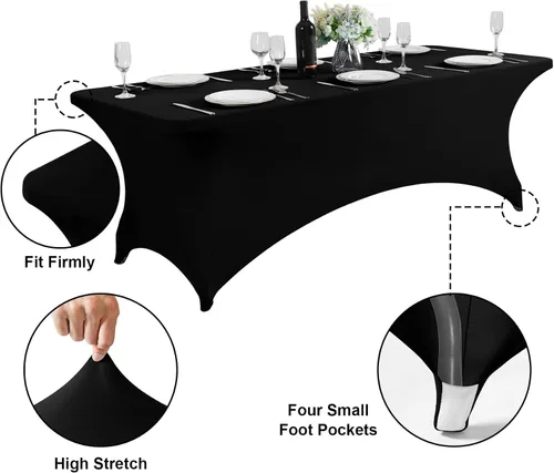Vista 5 de SuperO - Paquete de 2 manteles de elastano impermeables para mesas de 6 pies, mantel elástico universal ajustable para fiestas, banquetes, bodas