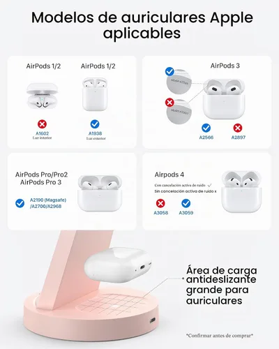 Vista 5 de Anlmz Estación de carga 3 en 1 - Cargador inalámbrico para múltiples Rosa