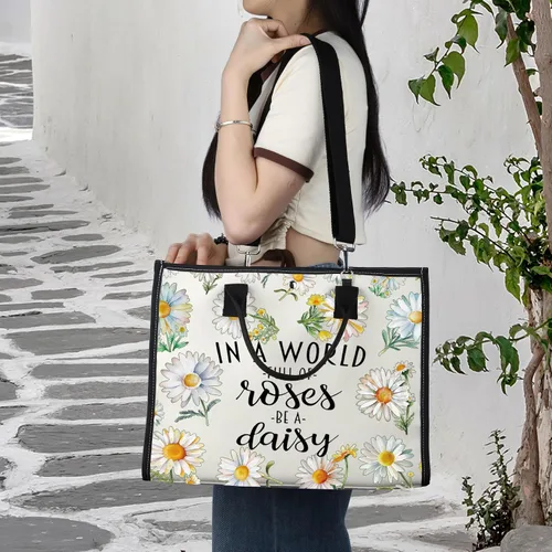 Vista 3 de LEVLO Bolsa de cosméticos de flores de margaritas, regalo para amantes de las margaritas, regalo en un mundo lleno de rosas, bolsa de maquillaje