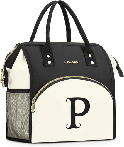 Vista 24 de Bolsa de almuerzo personalizada para mujer, elegante, reutilizable, aislada, con iniciales, para amiga, grande, de apertura ancha, resistente al
