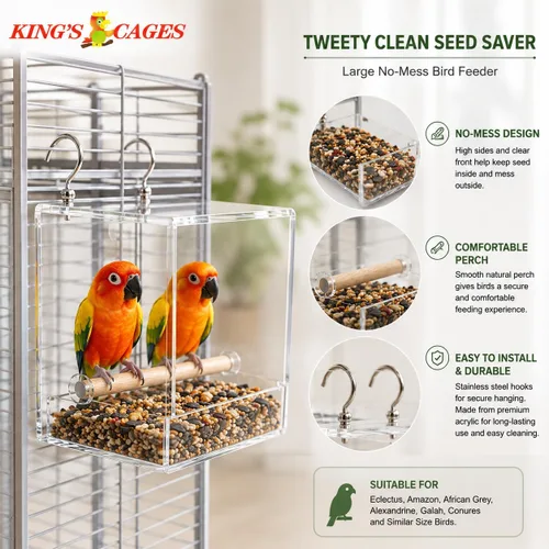 Vista 3 de Bonka Bird Toys Tweeky - Comedero grande de semillas para pájaros, 7.87 pulgadas de alto x 7.75 pulgadas de ancho x 7.87 pulgadas de profundidad