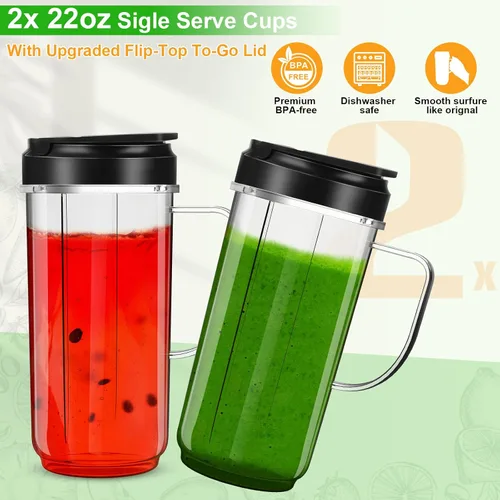 Vista 3 de Paquete de 2 tazas mezcladoras Magic Bullet de 22 onzas con tapa abatible para llevar, taza de repuesto con asa, compatible con tazas y tazas Magic