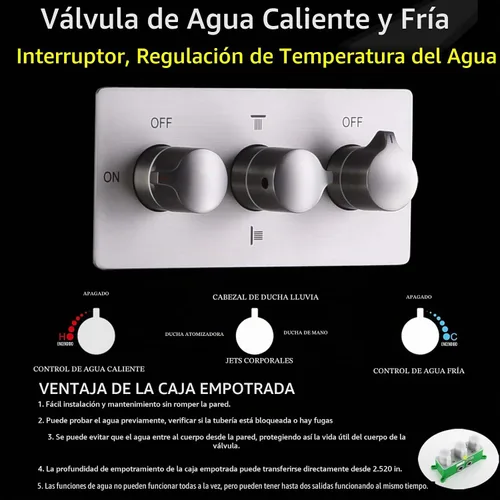 Vista 8 de Juego de sistema de ducha de lluvia de lujo, montado en techo, 14 x 20 pulgadas, grifo rectangular de ducha de lluvia con control LED, spa, baño