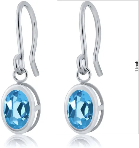 Vista 154 de Gem Stone King Aretes colgantes de plata de ley 925 de 0.276 x 0.197 in con piedra natal ovalada de alambre francés para mujer
