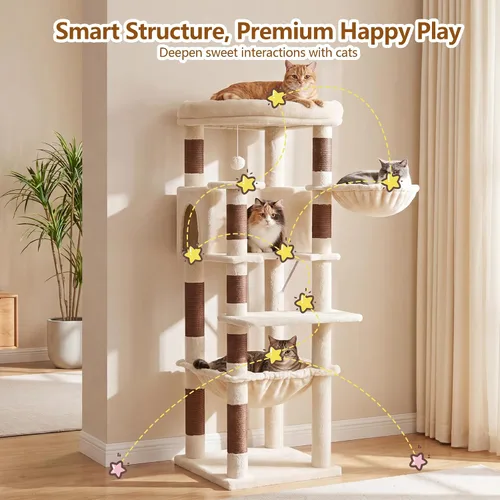 Vista 8 de Heybly Árbol de esquina para gatos de 53.1" para gatos grandes - Juego Beige