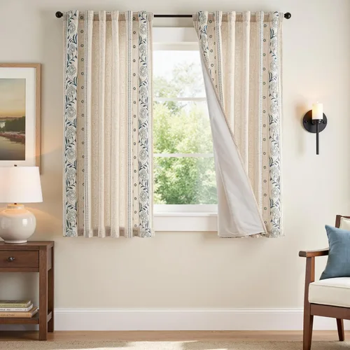 Vista 38 de jinchan Cortinas de lino floral marfil para sala de estar 84" pestaña