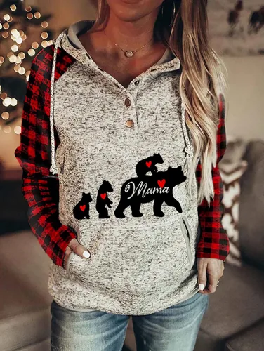 Vista 2 de Akivide Sudadera con capucha Mama Bear para mujer, ligera, de manga larga, con cordón ajustable