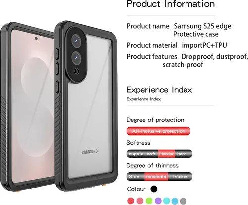 Vista 5 de DINGXIN Funda impermeable para Samsung Galaxy S25 Edge con certificación IP68, protector de pantalla integrado, a prueba de golpes, a prueba