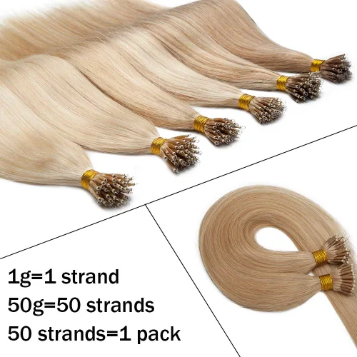 Vista 256 de SEGO Extensiones de cabello humano con micro cuentas, extensiones de cabello humano con micro bucle, lacio, natural, fusión fría, 1.76 oz/paquete