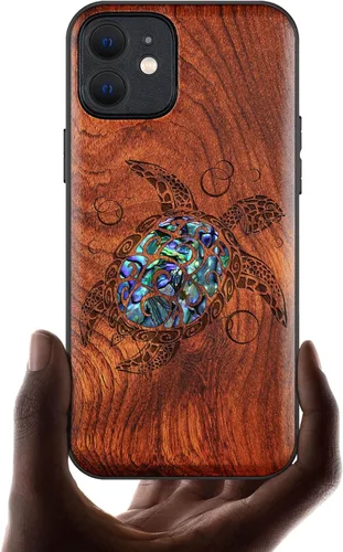 Vista 7 de Carveit Funda protectora de madera de diseñador para iPhone 12 (grabado en madera e incrustaciones de carcasa), funda de madera compatible con Cereza