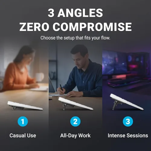 Vista 7 de ESC Soporte de teclado de computadora abatible para escritorio, elevador de teclado inclinado y soporte para laptop con 3 ángulos ajustables