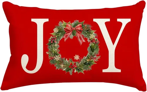 Vista 5 de Christmas Pillow Covers 16x16 Inch,Joy Wreath Xmas for Winter Holiday Couch
