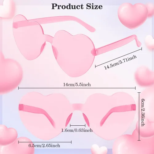 Vista 3 de QEYMN Lentes de sol de corazón, lentes de sol rosas en forma de corazón para mujer, sin marco, transparentes, divertidos lentes de sol de corazón