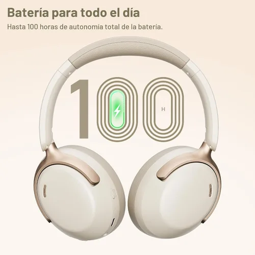 Vista 5 de LORELEI QC30 Auriculares híbridos con cancelación activa de ruido, Bluetooth inalámbrico sobre la oreja, piel proteica beige, control activo