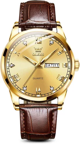 Vista 17 de OLEVS Brown Mens Leather Watch Dress Casual Day Date Quartz Wrist Watch