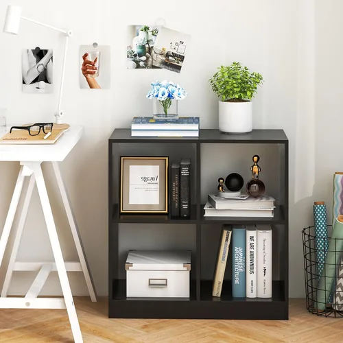 Vista 2 de Giantex Estantería de 4 cubos color negro – Estantería abierta independiente de 2 niveles con dispositivo antivuelco, organizador de almacenamiento