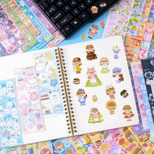Vista 7 de HINZIC 60 hojas de calcomanías de corazón Kpop para fotocartas, calcomanías decorativas Kawaii conejo oso, calcomanías coreanas autoadhesivas