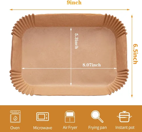 Vista 4 de Forro de papel desechable para freidora de aire, 100 piezas de revestimientos de pergamino de grado alimenticio para Ninja DZ201, accesorios