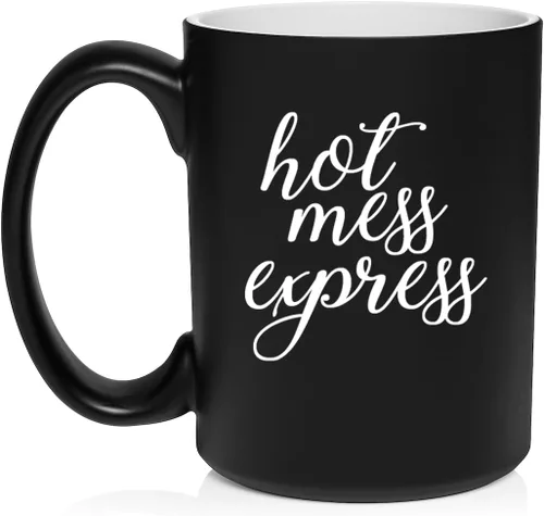 Vista 26 de Daylor Hot Mess Express - Taza de café de cerámica divertida para ella, él, amigo, compañero de trabajo, esposa, esposo (11 onzas, azul)
