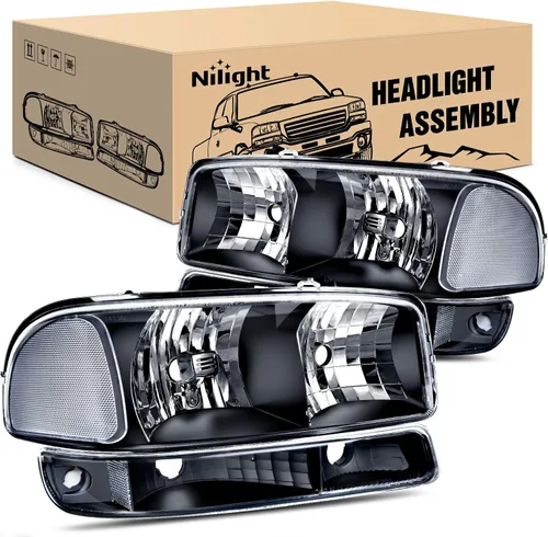 Vista 13 de Nilight Conjunto de faros delanteros compatible con GMC Sierra Yukon 1999, 2000, 2001, 2002, 2003, 2004, 2005, 2006, GMC Sierra Yukon, lente