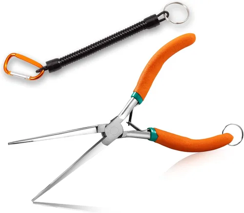 Vista 14 de SPEEDWOX Alicates de punta de aguja de largo alcance de 7 pulgadas con dientes, alicates de bucle de alambre de precisión extra largos con cordón