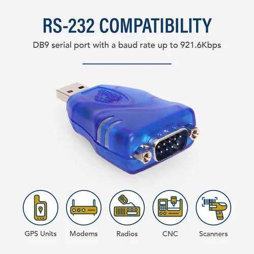 Vista 2 de USBGear Adaptador serie USB a RS-232 - DB9 macho, chipset FTDI, LED de estado RX/TX, compatible con TAA (fabricado en Taiwán), compatible