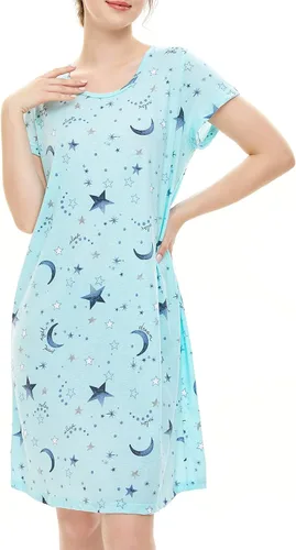 Vista 2 de American Trends Camisones para mujer, de algodón, de manga corta, vestido de noche, casual, pijama suave, ropa de dormir